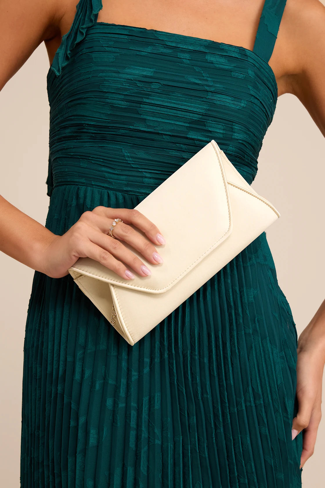 Adelae Ivory Satin Envelope Crossbody Clutch