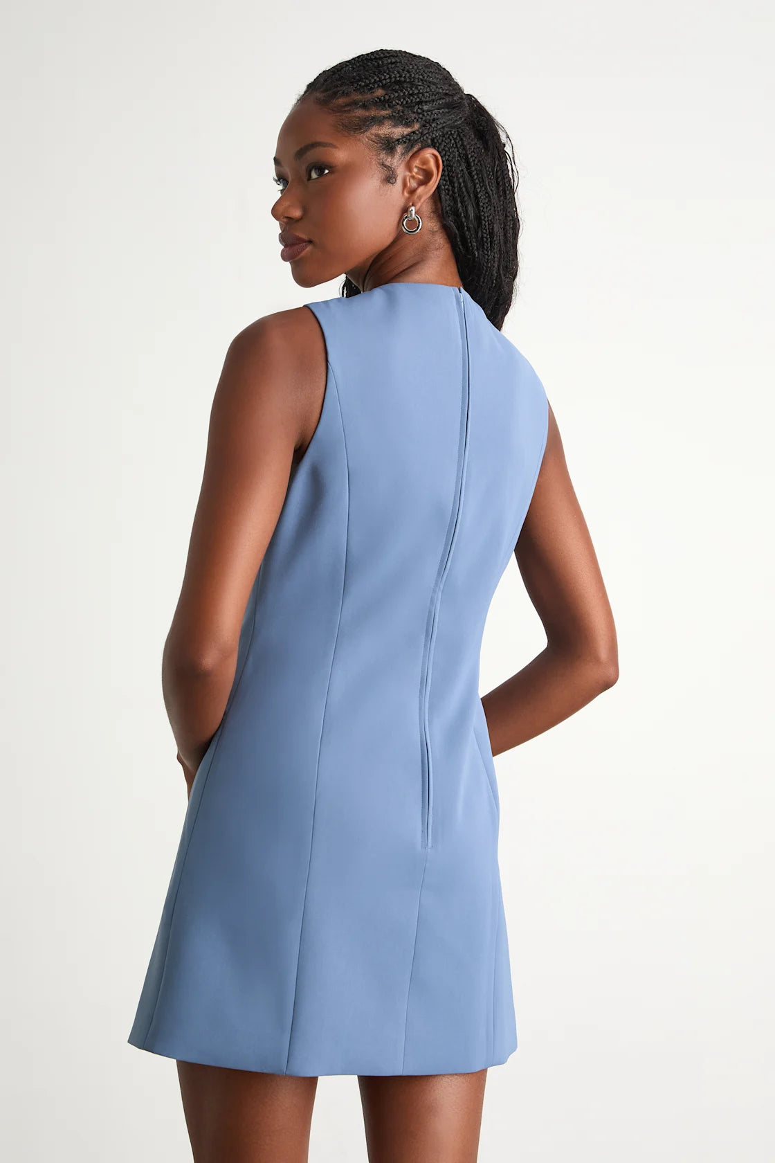 Adelie Dusty Blue Double Breasted Sleeveless Mini Dress