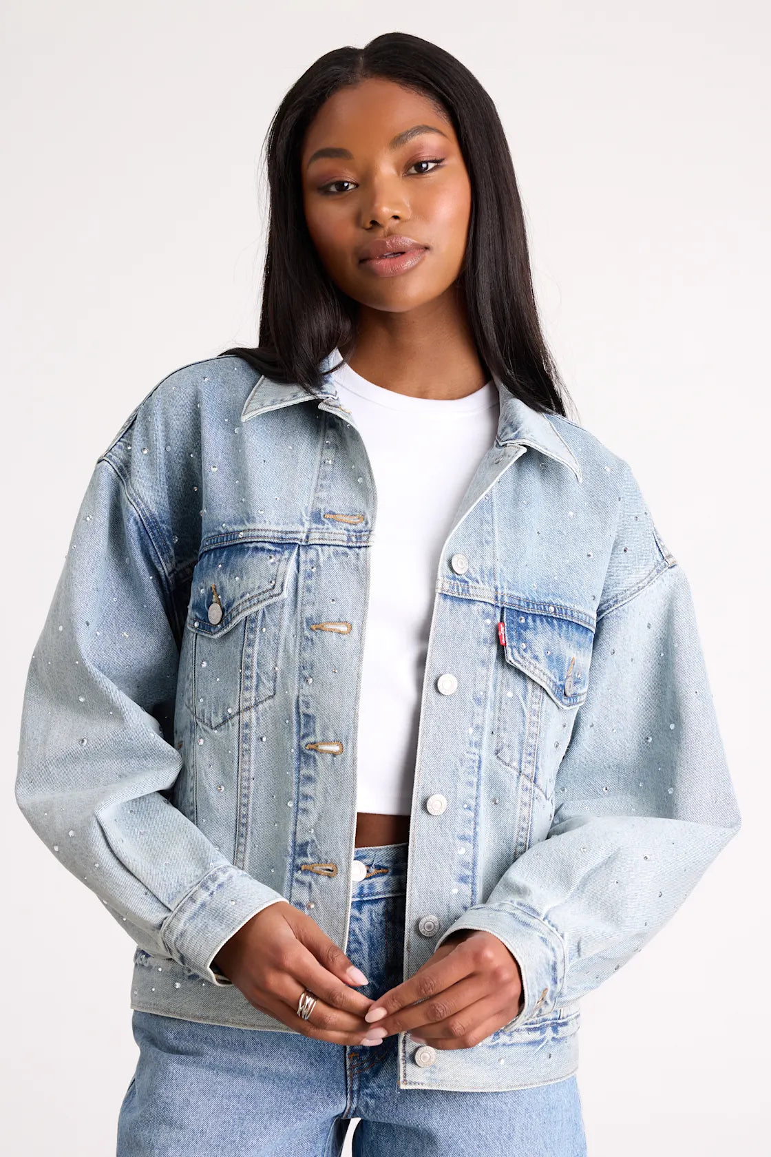 '90s Trucker Light Wash Rhinestone Denim Jacket