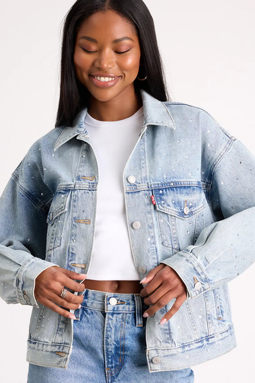 '90s Trucker Light Wash Rhinestone Denim Jacket