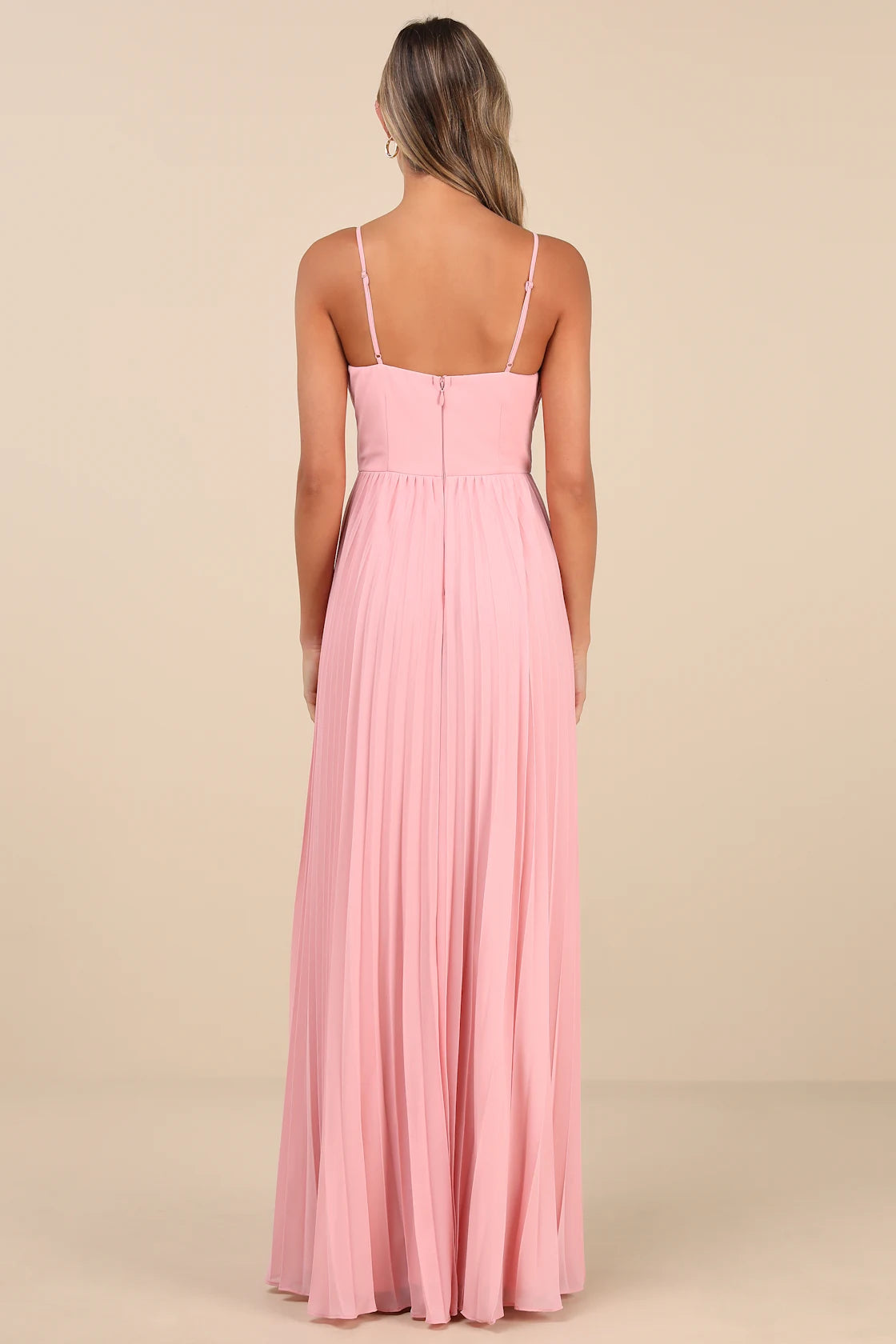 Admirable Elegance Light Pink Pleated Bustier Maxi Dress