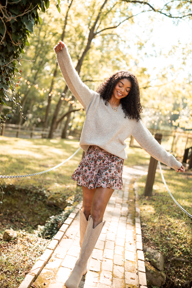 Adalyn Tan Oversized V-Neck Sweater SALE