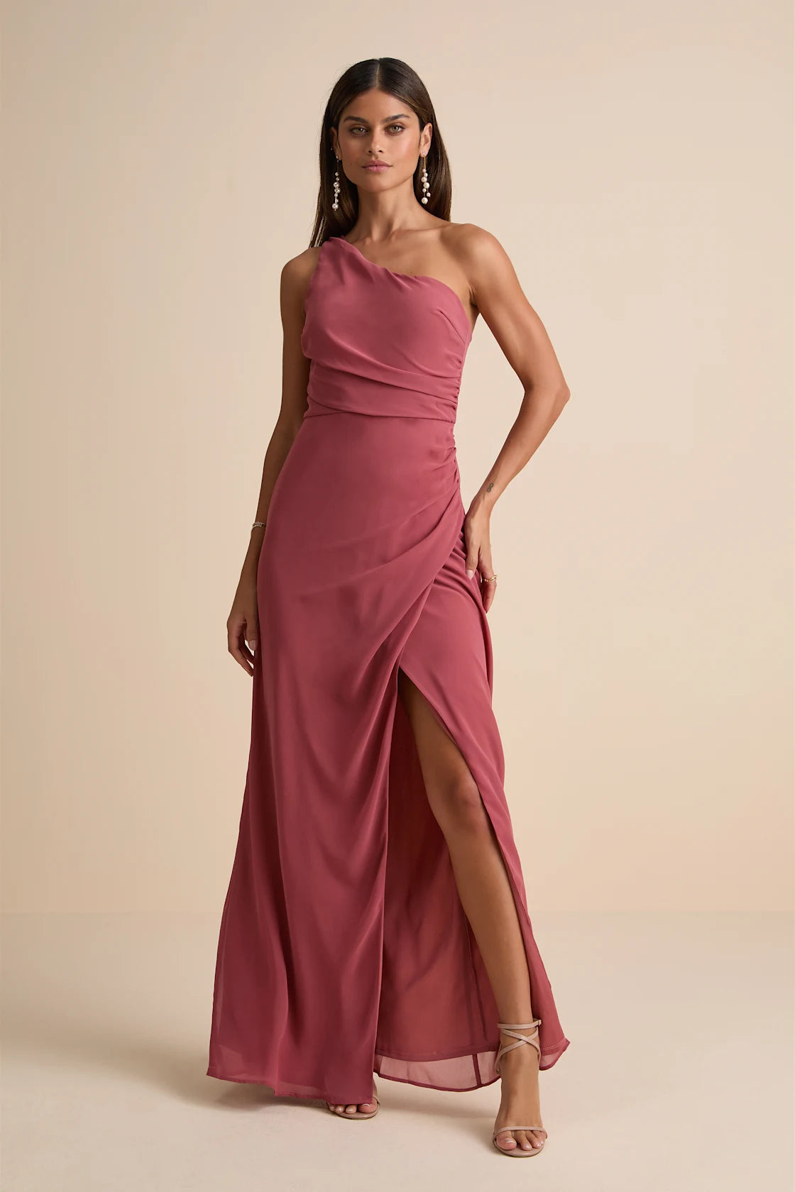 Adeline Lavender One-Shoulder Scarf Maxi Dress