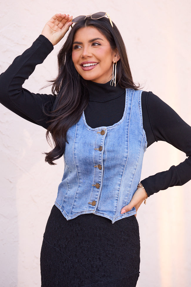 Adalee Scoop Neck Denim Vest